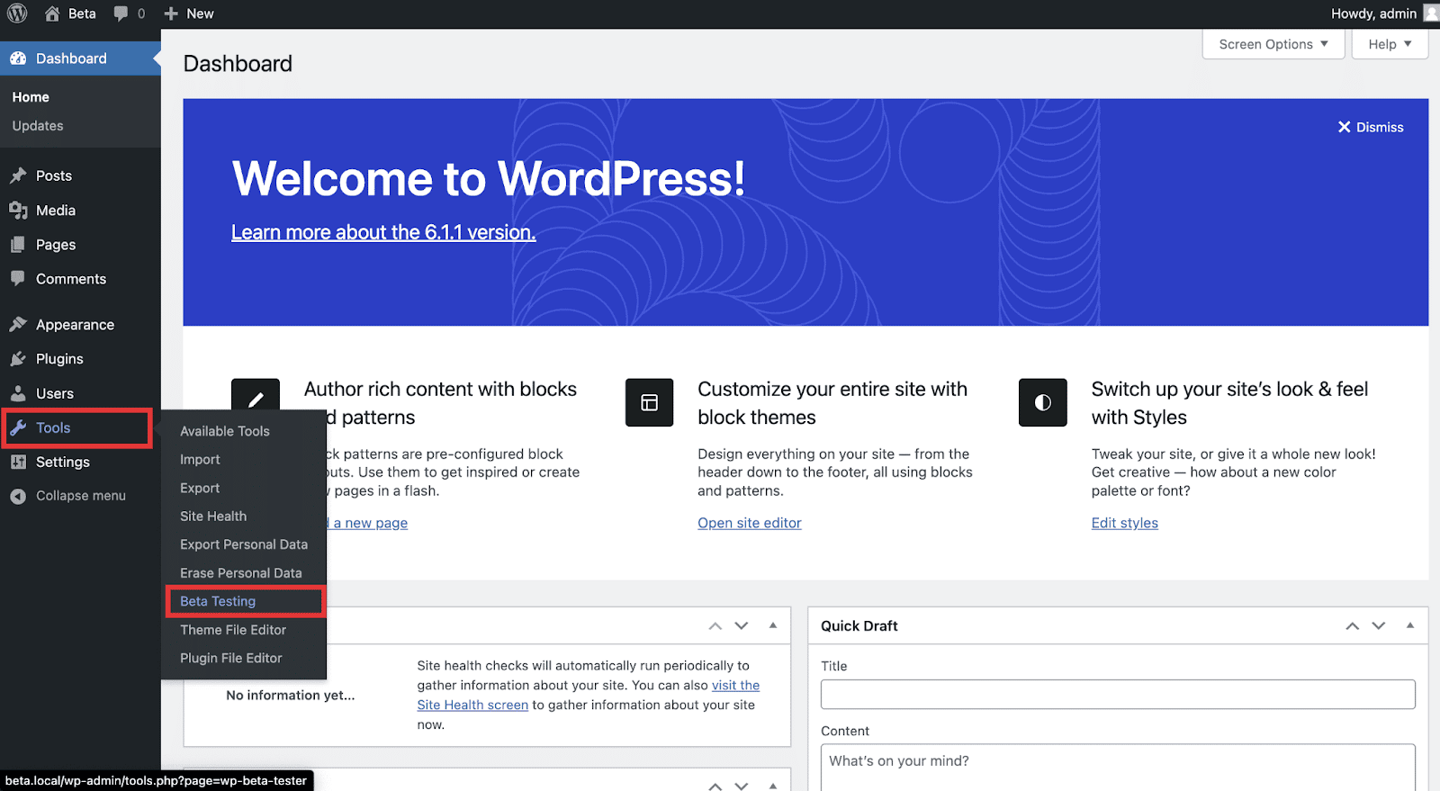 Beta Test WordPress