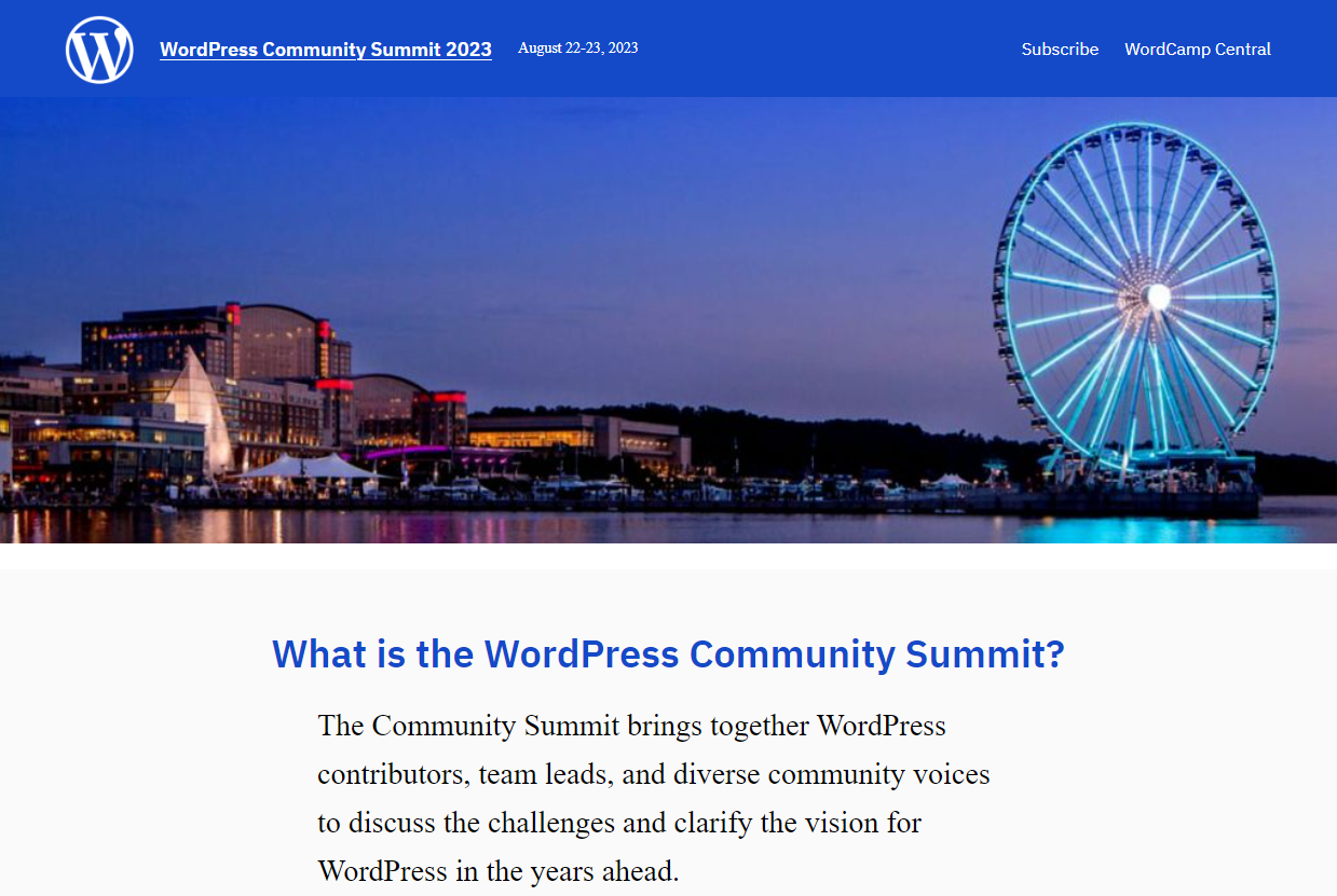 The WordPress Community Summit 2023 homepage